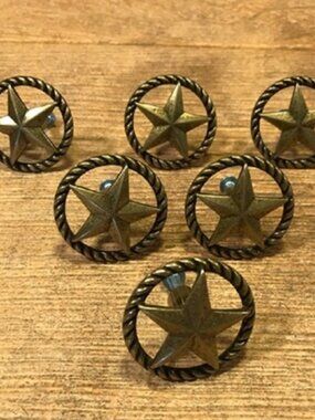 Set of Six (6) Antique Style Brass Star Rope Edge Drawer Handles Six (6) 52318